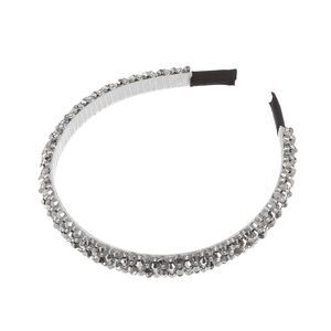 Faux Crystal Headband Hairband Silver Tone 0.59 Inch Wide